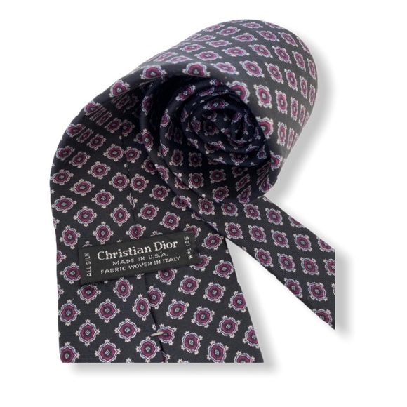 Christian DiorDiamond Geometric Pink Black USA ITALY All Silk 100%